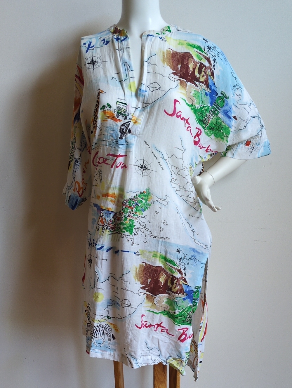 Love GAP Swim Cover Up White Map-Print Midi Dress Travel
